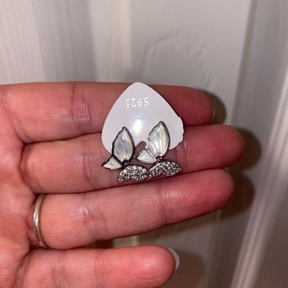 Elegant Silver and White Butterfly Shell Earrings
